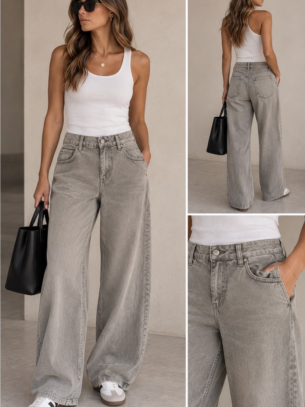 Zara Wide-Leg High-Rise Jeans in Washed Gray
